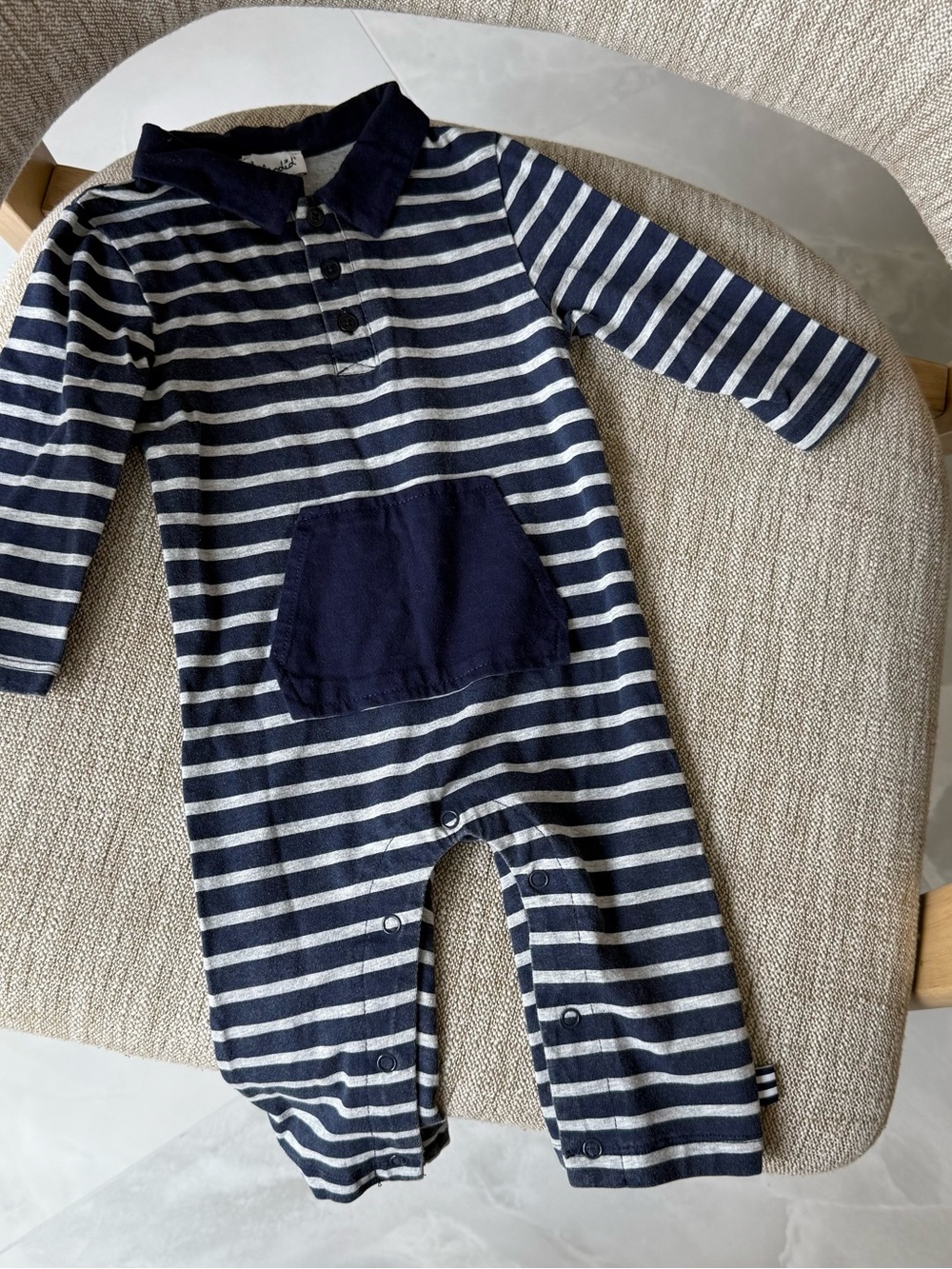 Splendid Navy and White Striped Polo Footie